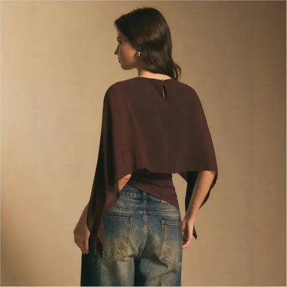 Casual Fashion Irregular T-Shirt 2026 round Neck Solid Color Chiffon Top Blouse for Women Blouse Slim Waist Fit Basics Commuting